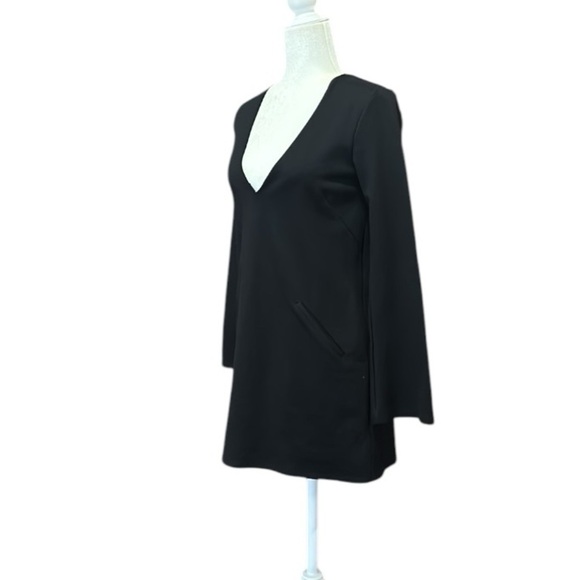 Silence & Noise Bell Sleeve Deep V-Neck Front Pockets Tunic Mini Dress Black S - Picture 6 of 10